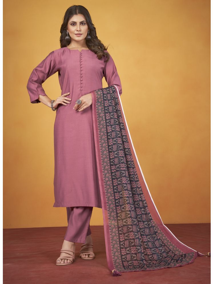     			Mingora Silk Solid Kurti With Pants Women's Stitched Salwar Suit - Pink ( Pack of 1 )