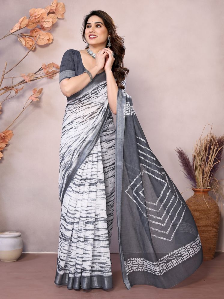     			NightBlue Pack of 1 Linen Printed Saree With Blouse Piece ( White )