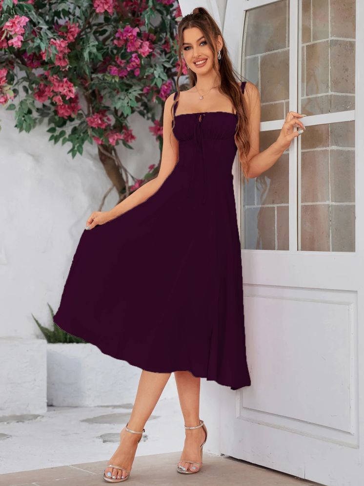     			Traquila Crepe Solid Knee Length Women's A-line Dress - Wine ( Pack of 1 )