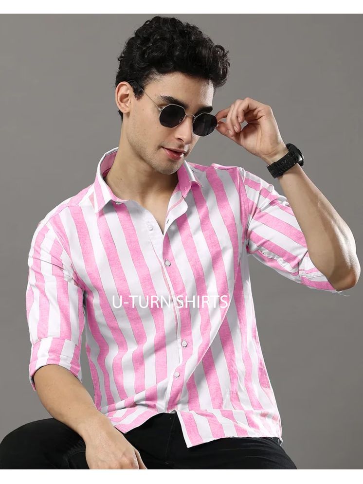     			U TURN Cotton Blend Slim Fit Striped Full Sleeves Men's Casual Shirt - Pink ( Pack of 1 )