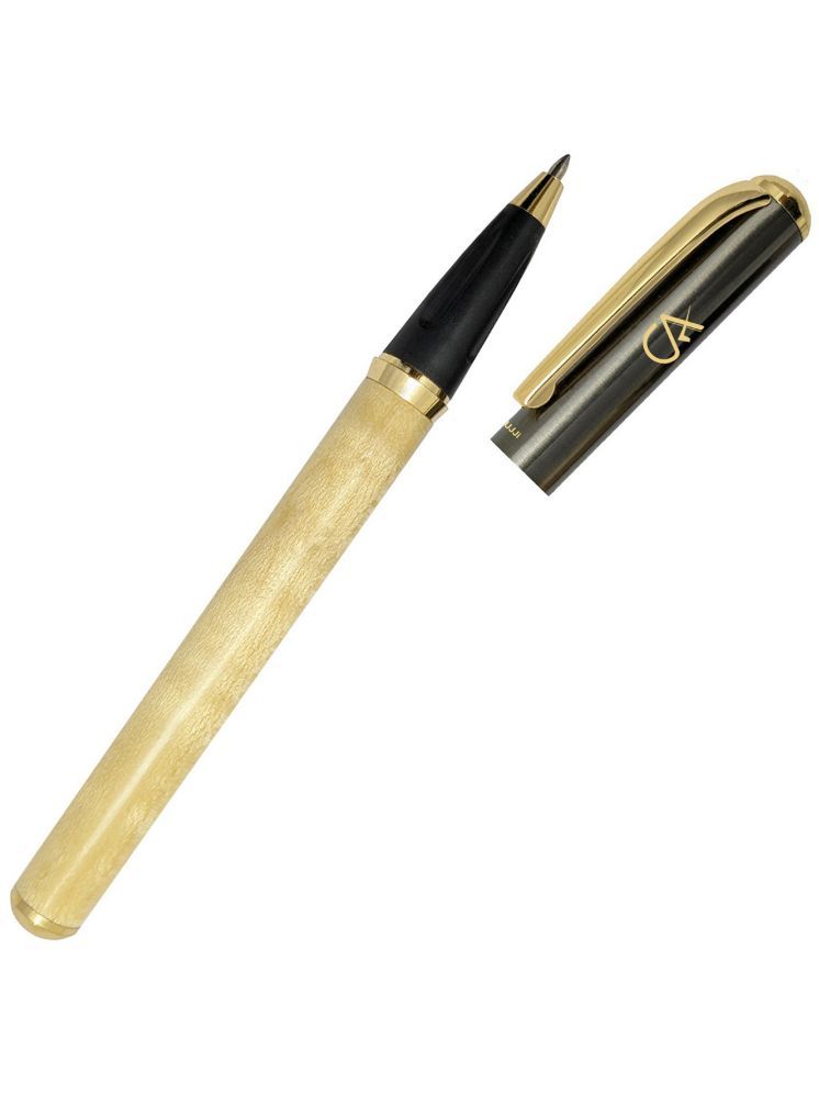     			UJJi CA Logo Engraved Magnetic Cap real wood body with Gold Part Roller Ball Pen