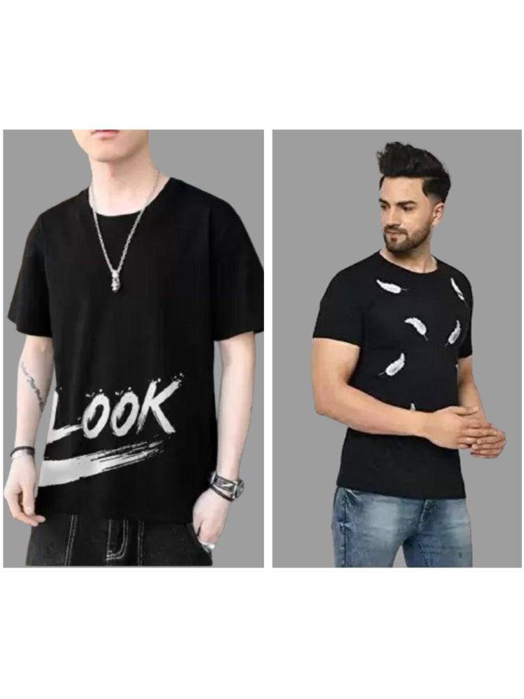     			attitude start of fashion Polyester Regular Fit Printed Half Sleeves Men's Round T-Shirt - Black ( Pack of 2 )