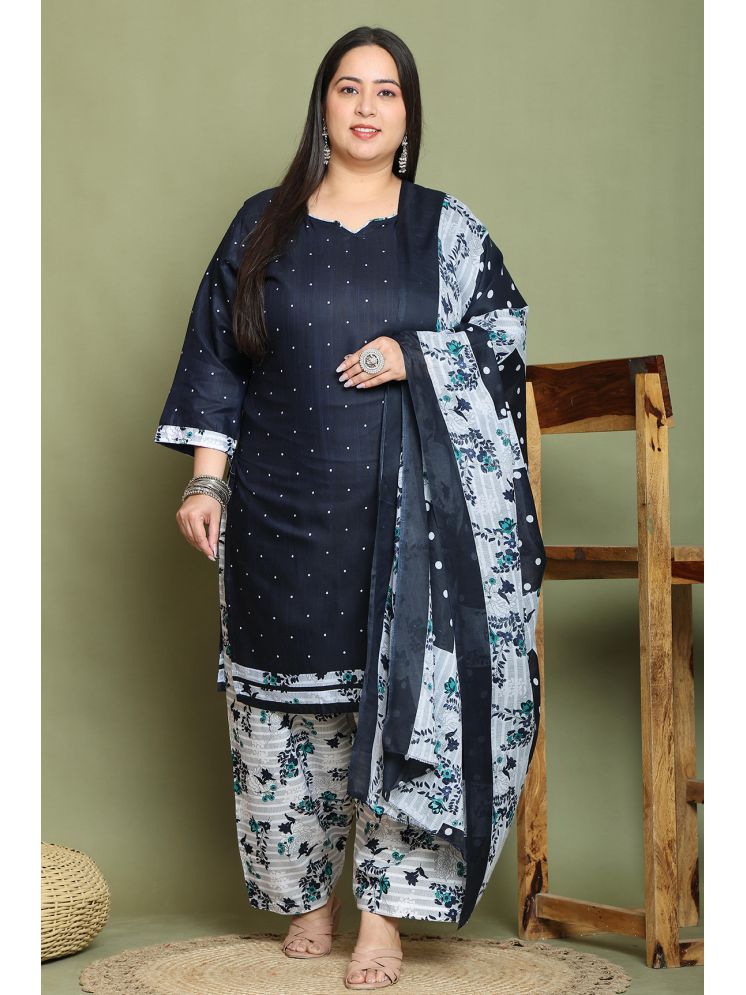     			wonder weave Cotton Blend Printed Kurti With Patiala Women's Stitched Salwar Suit - Navy Blue ( Pack of 1 )