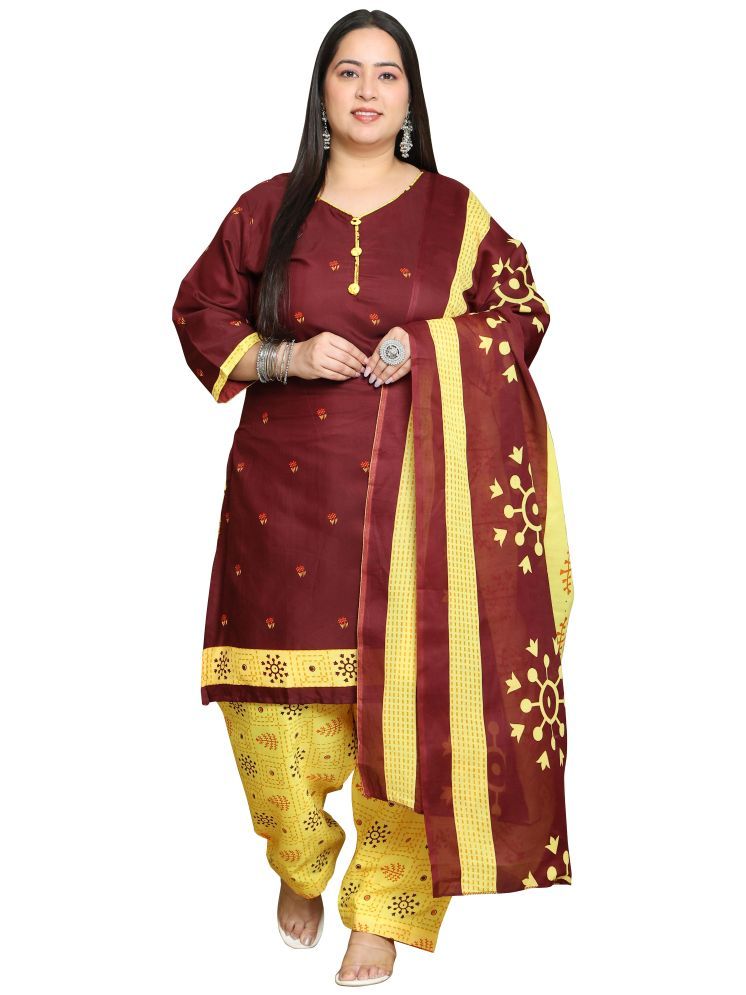     			wonder weave Cotton Blend Printed Kurti With Patiala Women's Stitched Salwar Suit - Maroon ( Pack of 1 )