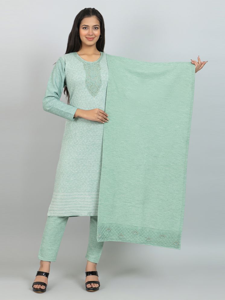     			woolkart Woollen Embroidered Kurti With Pants Women's Stitched Salwar Suit - Green ( Pack of 1 )