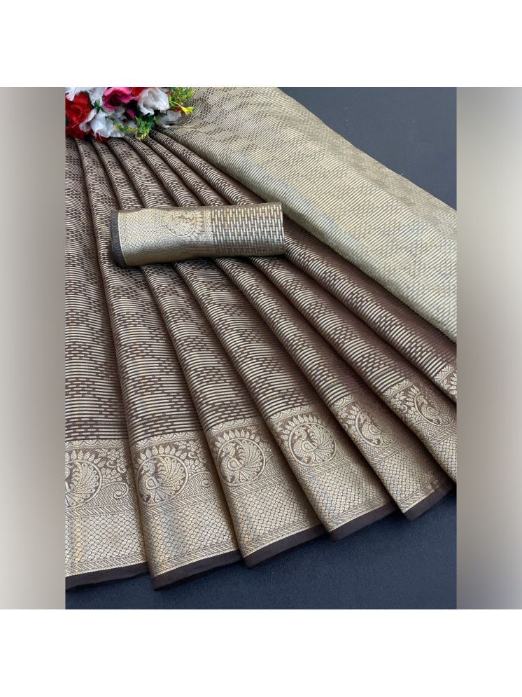     			A TO Z CART Pack of 1 Tissue Embellished Saree With Blouse Piece ( Brown )