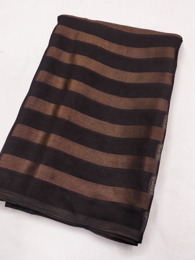     			ANAND SAREES Pack of 1 Satin Striped Saree With Blouse Piece ( Brown )