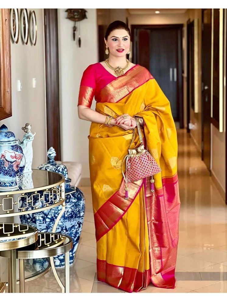     			Aika Pack of 1 Silk Printed Saree With Blouse Piece ( Yellow )