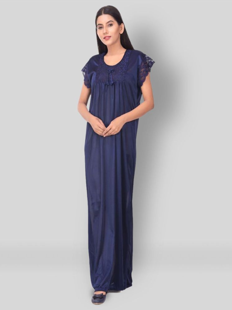     			Anjaneya Creations Navy Blue Satin Women's Nightwear Nighty & Night Gowns ( Pack of 1 )