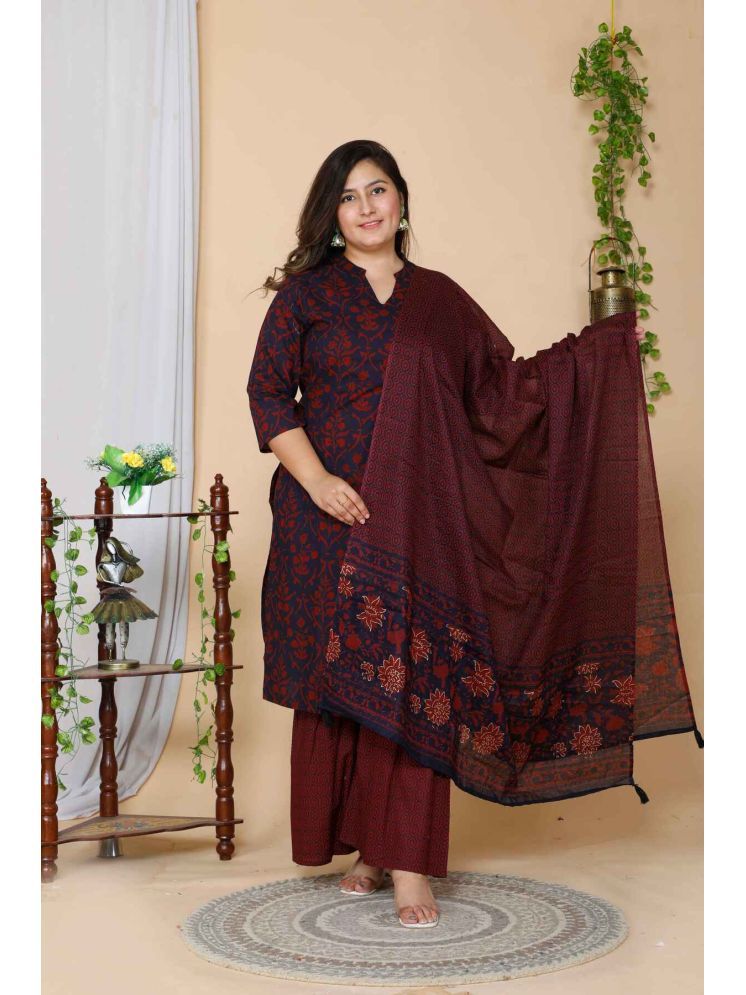     			Doriyaan Cotton Printed Kurti With Sharara And Gharara Women's Stitched Salwar Suit - Maroon ( Pack of 1 )