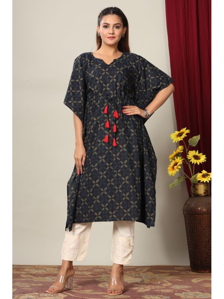     			Doriyaan Pack of 1 Cotton Printed Kaftan Women's Kurti - ( Navy Blue )