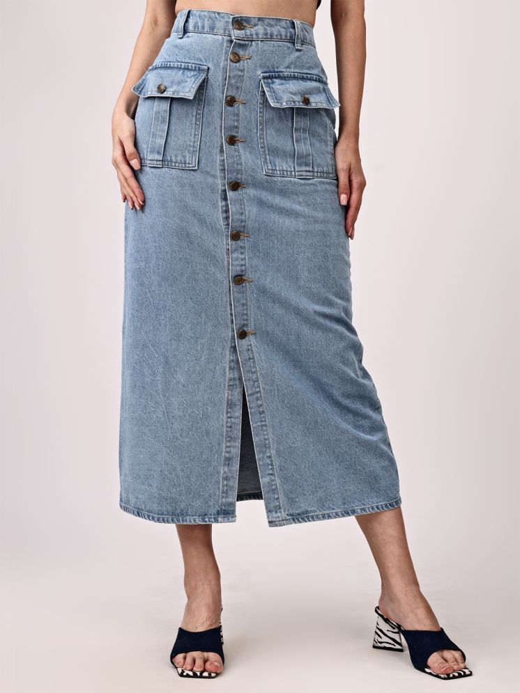     			Fashionfricks Light Blue Denim Women's Straight Skirt ( Pack of 1 )