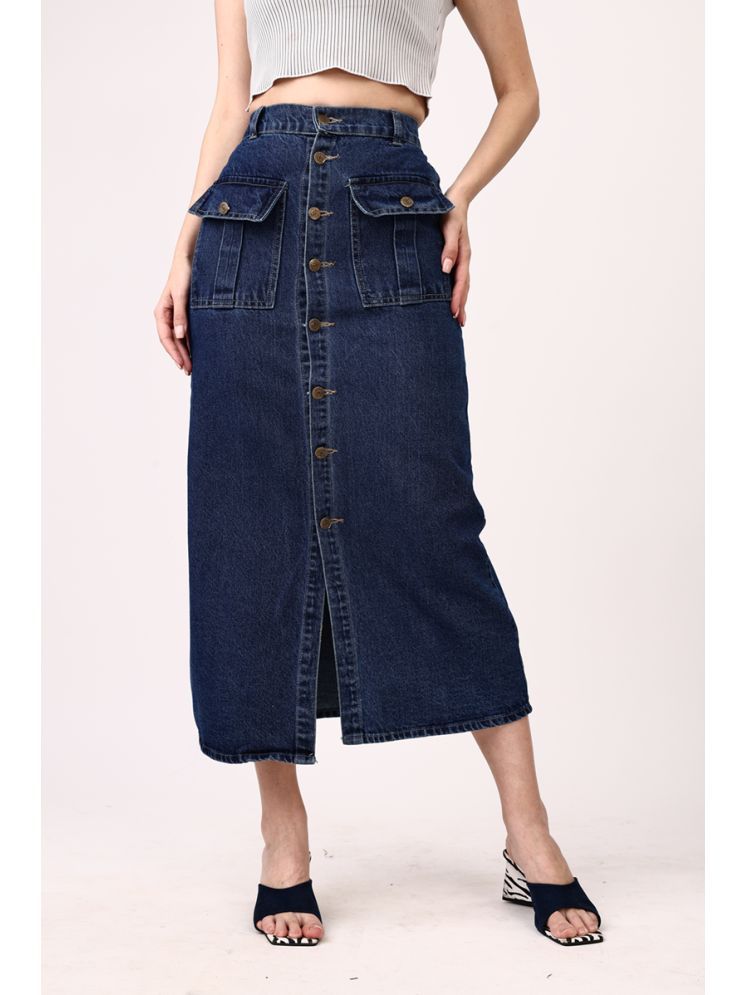     			Fashionfricks Navy Denim Women's Straight Skirt ( Pack of 1 )