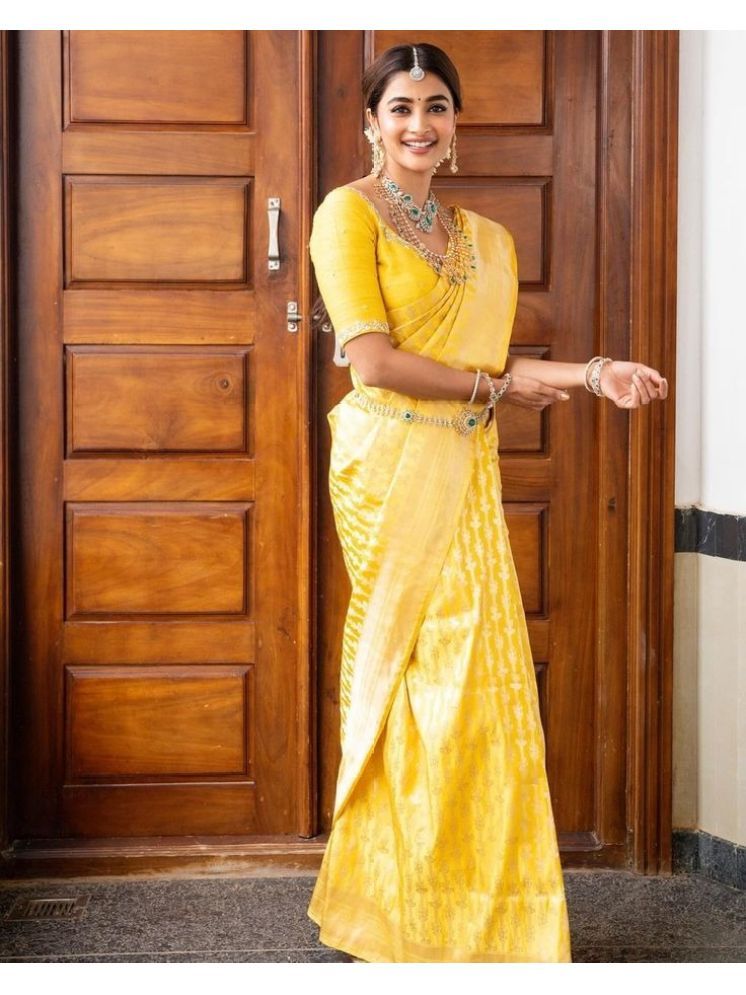     			JULEE Pack of 1 Jacquard Solid Saree With Blouse Piece ( Yellow )