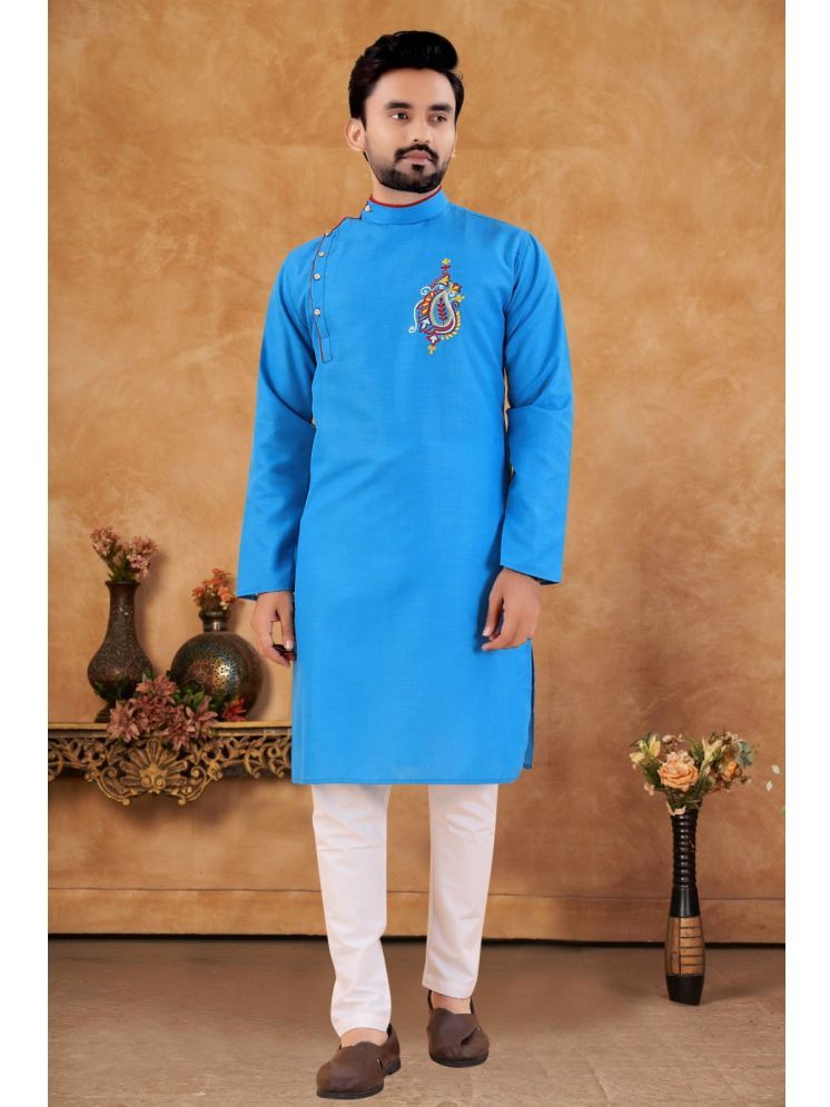     			KIRMESH FASHION Blue Cotton Regular Fit Men's Kurta Pyjama Set ( Pack of 1 )