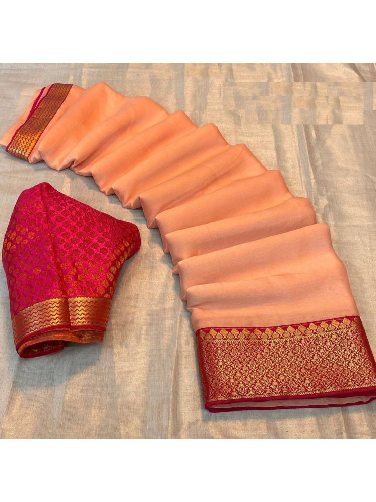     			Lady Shopi Pack of 1 Chiffon Embellished Saree With Blouse Piece ( Peach )