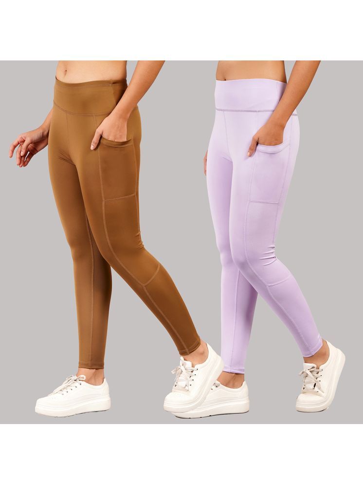     			NEVER LOSE Lavender Nylon Women's Yoga,Cycling,Gym Trackpants ( Pack of 2 )