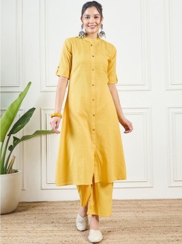     			URBAN JAIPUR Pack of 1 Cotton Striped Front Slit Women's Kurti - ( Yellow )