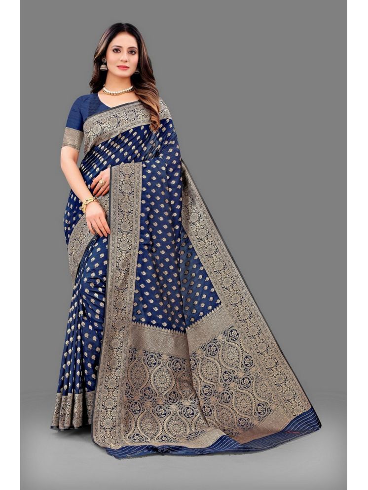     			Varni Fabrics Pack of 1 Silk Embellished Saree With Blouse Piece ( Navy Blue )