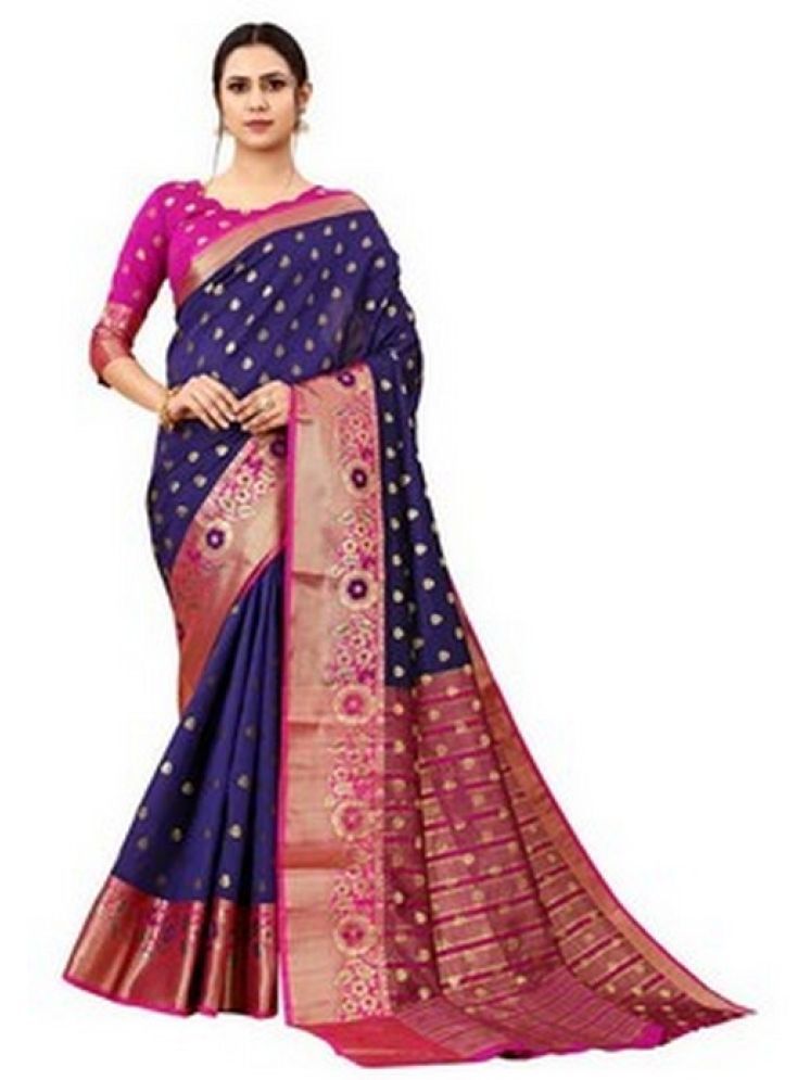     			Varni Fabrics Pack of 1 Silk Embellished Saree With Blouse Piece ( Navy Blue )