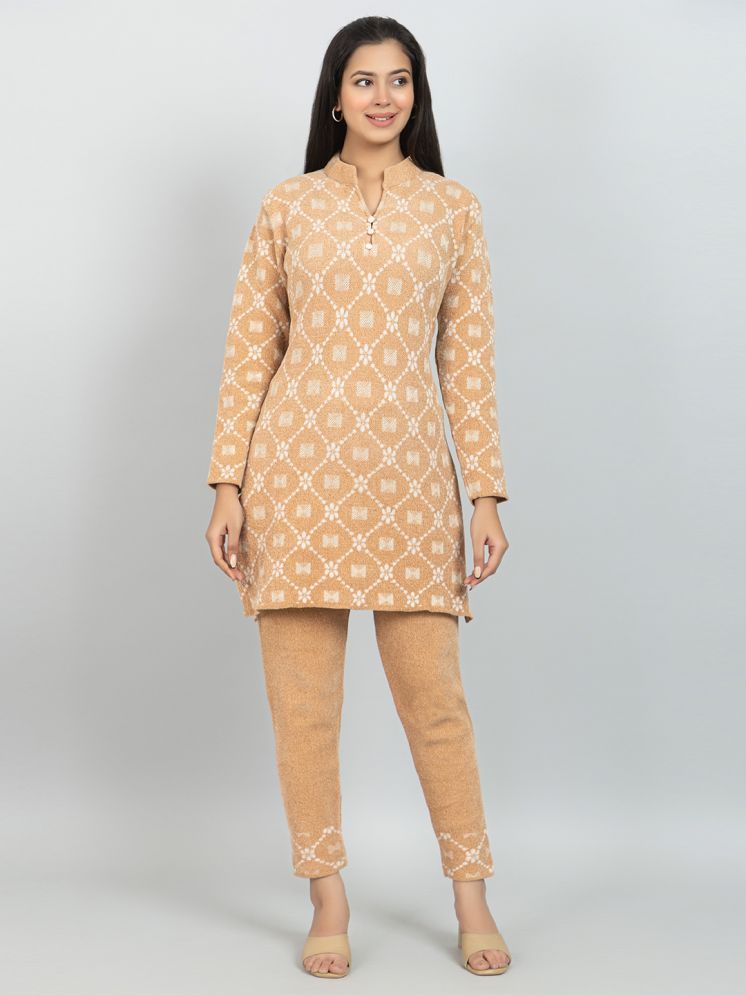     			woolkart Beige Self Design Pant Top Set