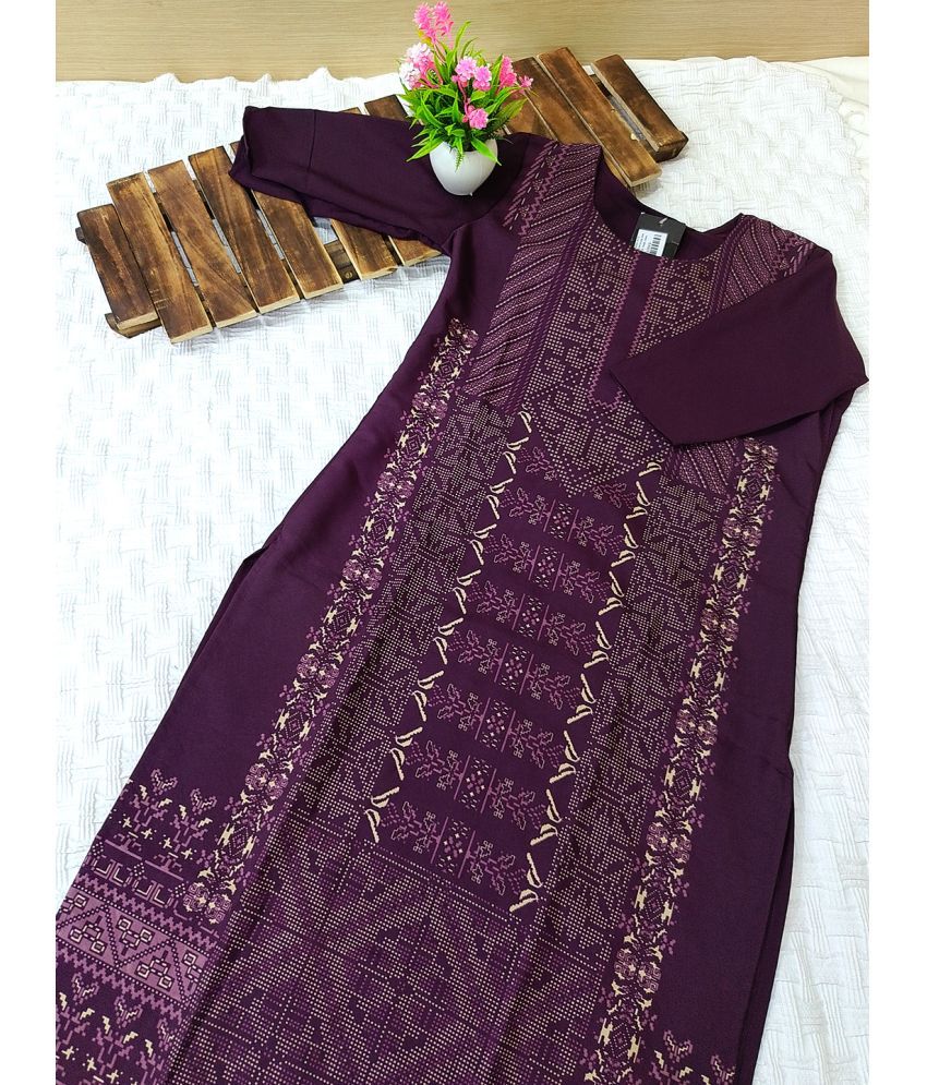     			Ethnicbasket Pack of 1 Crepe Printed Straight Women's Kurti - ( Purple )