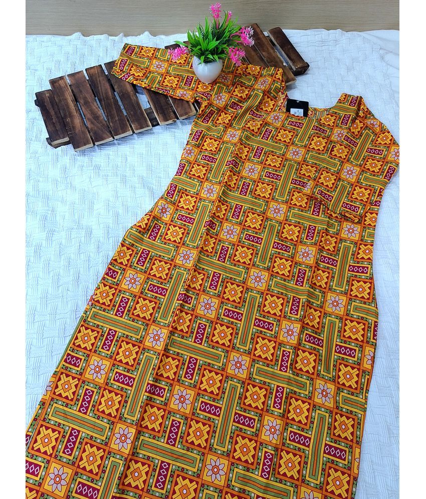     			Ethnicbasket Pack of 1 Crepe Printed Straight Women's Kurti - ( Mustard )