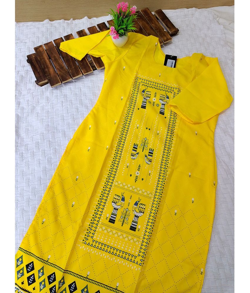     			Ethnicbasket Pack of 1 Crepe Printed Straight Women's Kurti - ( Yellow )