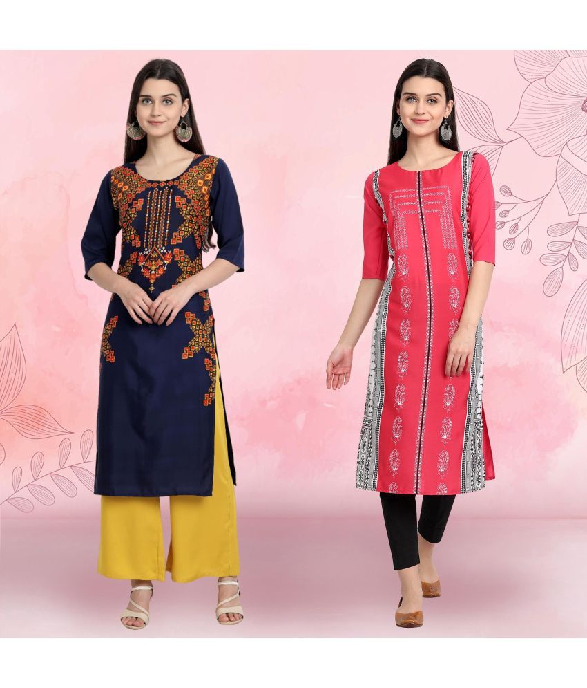     			Ethnicbasket Pack of 2 Crepe Printed Straight Women's Kurti - ( Multicolor )