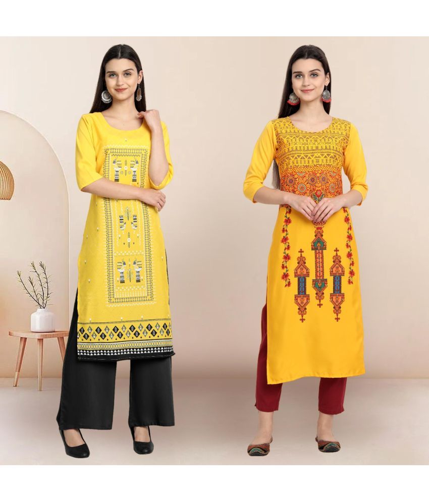     			Ethnicbasket Pack of 2 Crepe Printed Straight Women's Kurti - ( Multicolor2 )