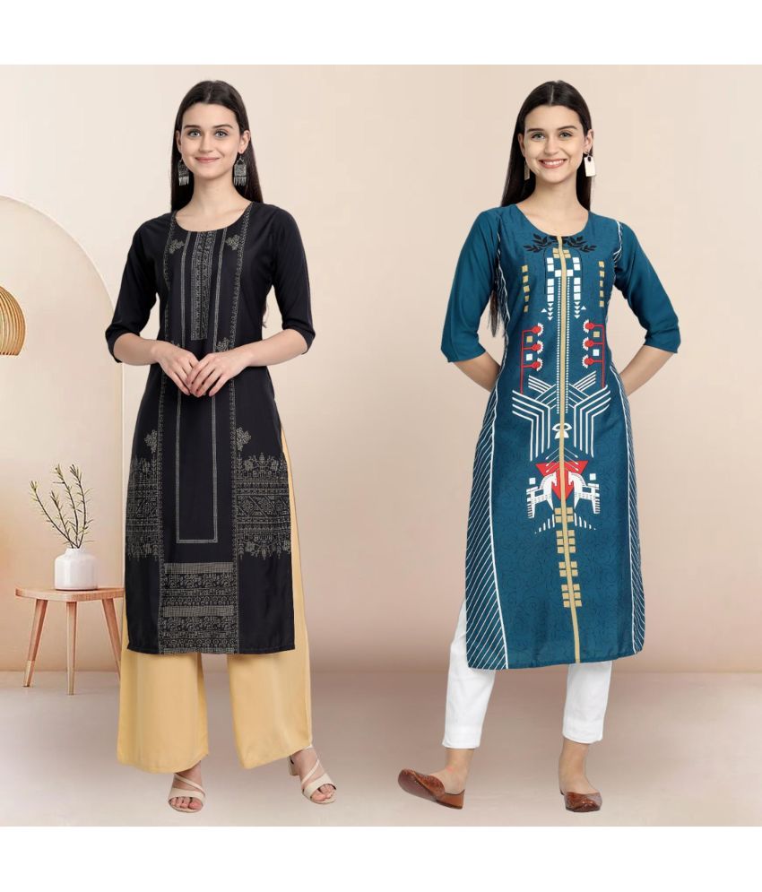     			Ethnicbasket Pack of 2 Crepe Printed Straight Women's Kurti - ( Multicolor2 )