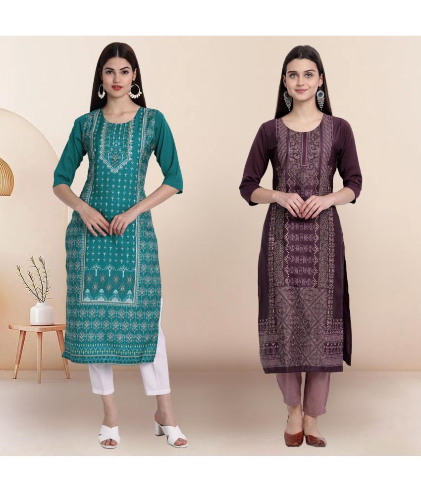     			Ethnicbasket Pack of 2 Crepe Printed Straight Women's Kurti - ( Multicolor1 )