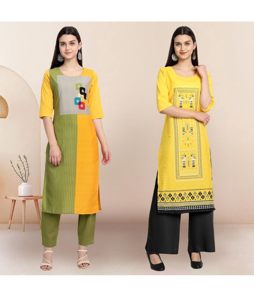     			Ethnicbasket Pack of 2 Crepe Printed Straight Women's Kurti - ( Multicolor4 )