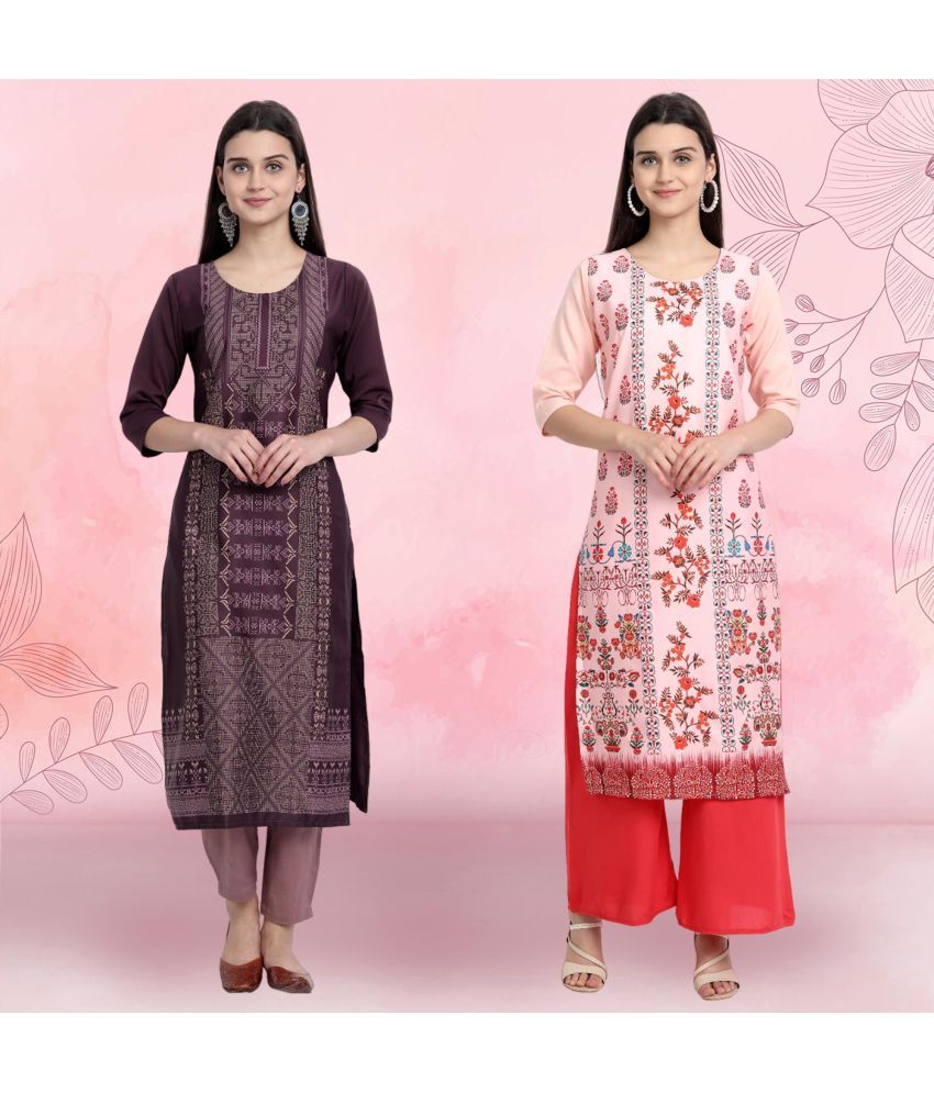     			Ethnicbasket Pack of 2 Crepe Printed Straight Women's Kurti - ( Multicolor1 )