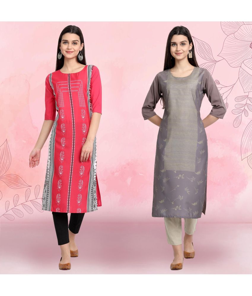     			Ethnicbasket Pack of 2 Crepe Printed Straight Women's Kurti - ( Multicolor1 )