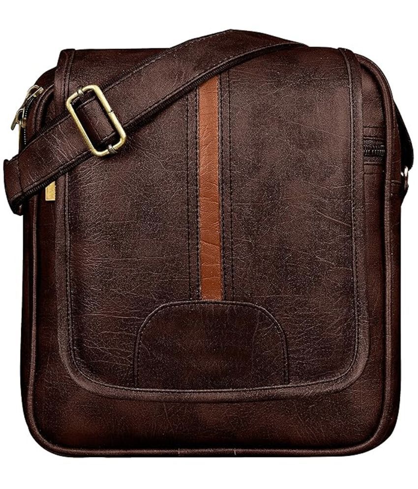     			GEEO Sling Bag Faux Leather Brown Passport Holder