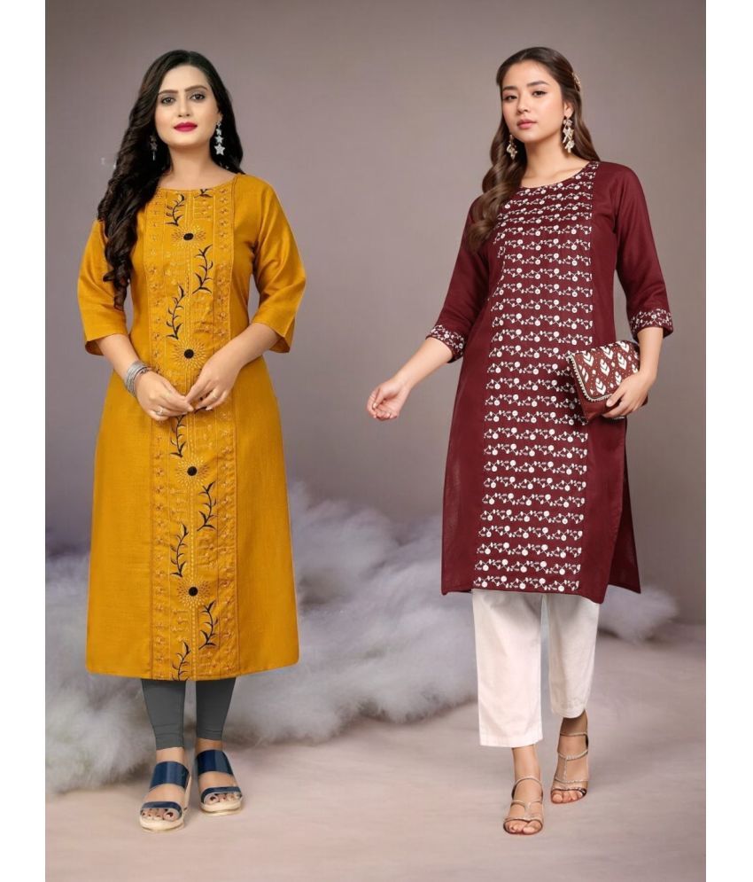     			VINHSCAPE Pack of 2 Cotton Embroidered Anarkali Women's Kurti - ( Multicolor )