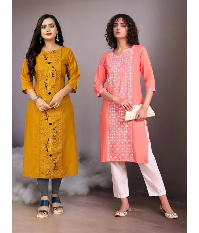     			VINHSCAPE Pack of 2 Cotton Embroidered Anarkali Women's Kurti - ( Multicolor )