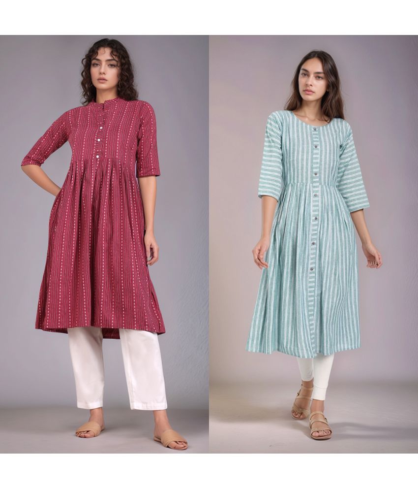     			VINHSCAPE Pack of 2 Cotton Embroidered Anarkali Women's Kurti - ( Multicolor )