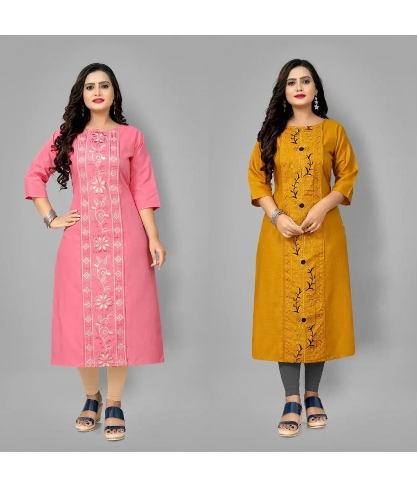     			VINHSCAPE Pack of 2 Cotton Embroidered Anarkali Women's Kurti - ( Multicolor )