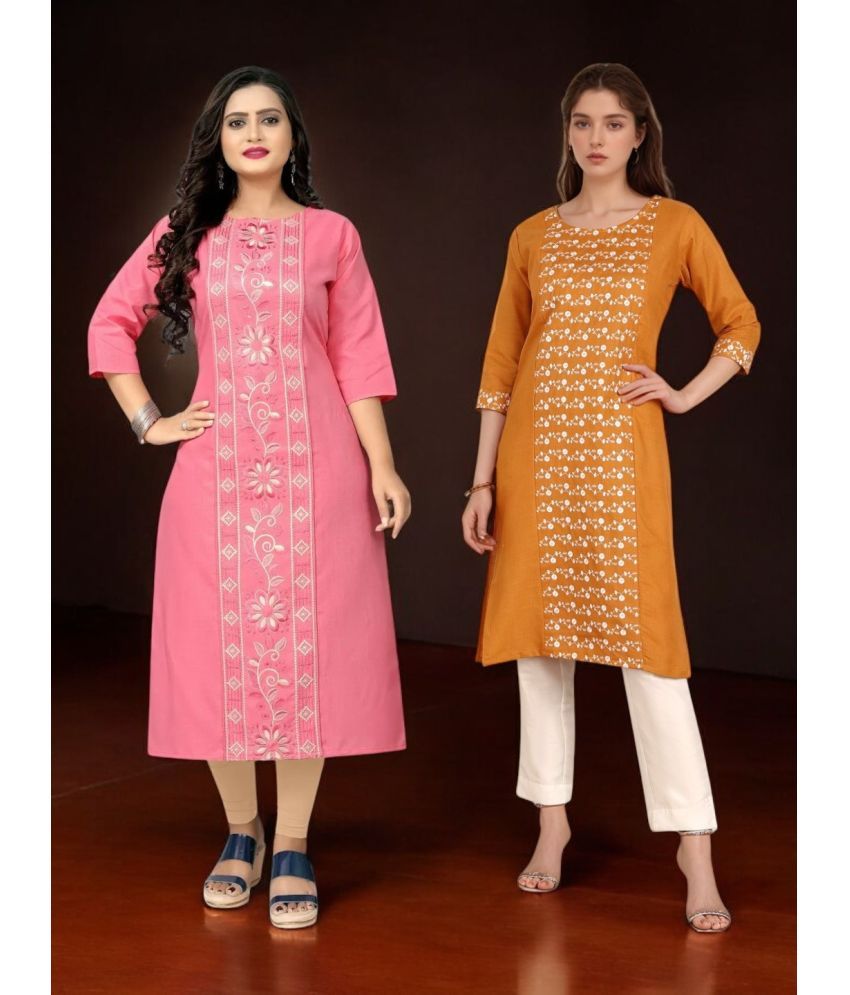     			VINHSCAPE Pack of 2 Cotton Embroidered Anarkali Women's Kurti - ( Multicolor )