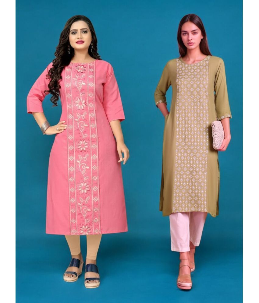     			VINHSCAPE Pack of 2 Cotton Embroidered Anarkali Women's Kurti - ( Multicolor )