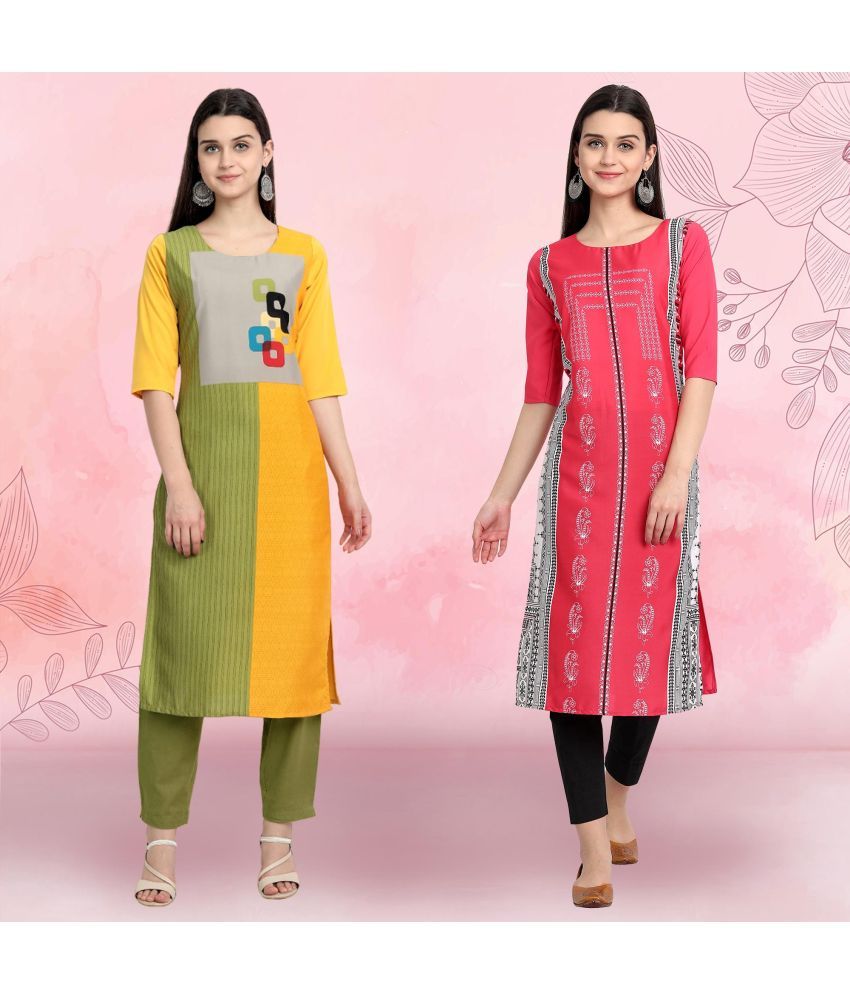     			1 Stop Fashion Pack of 2 Crepe Printed Straight Women's Kurti - ( Multicolor2 )