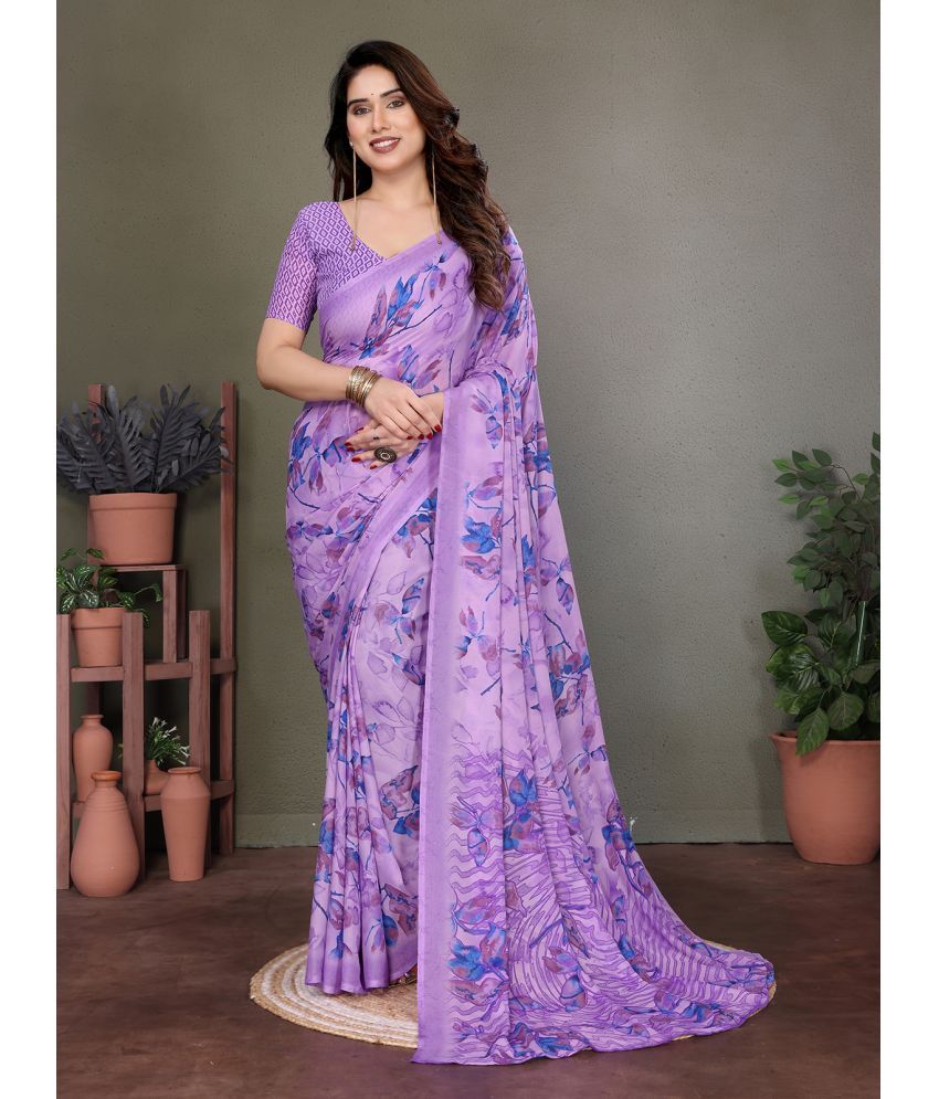     			ANAND SAREES Pack of 1 Georgette Printed Saree With Blouse Piece ( Purple )