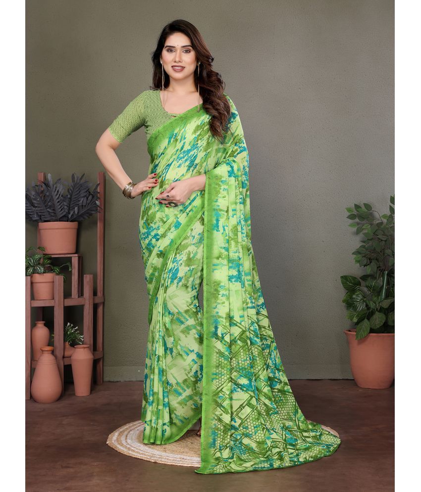     			ANAND SAREES Pack of 1 Georgette Printed Saree With Blouse Piece ( Green )