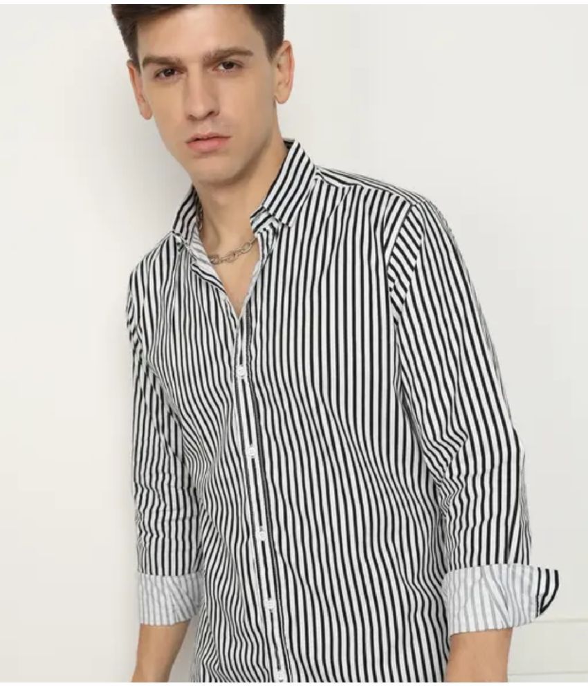     			Fatty Mouse Cotton Blend Regular Fit Striped Full Sleeves Men's Casual Shirt - Black ( Pack of 1 )