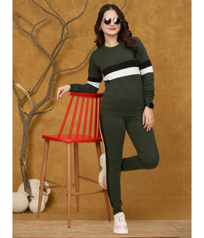     			INFRIM Green Cotton Blend Striped Tracksuit - Pack of 1