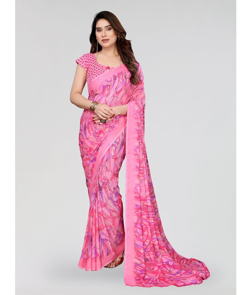     			Kashvi Sarees Pack of 1 Georgette Printed Saree With Blouse Piece ( Pink )