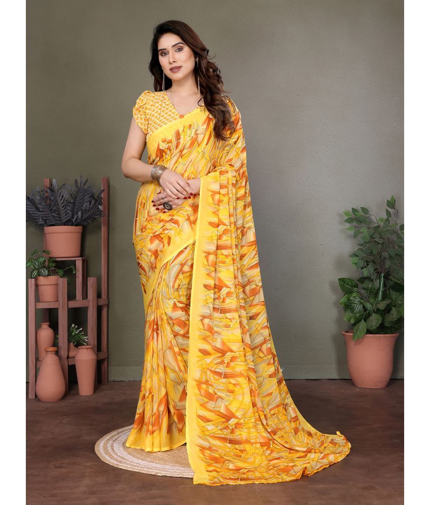     			Kashvi Sarees Pack of 1 Georgette Printed Saree With Blouse Piece ( Yellow )