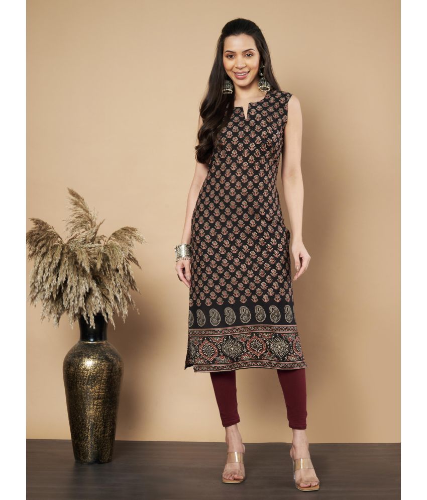     			Vbuyz Pack of 1 Cotton Printed Straight Women's Kurti - ( Black )